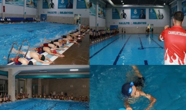 Haliliye'de çocuklar yaz tatilinin keyfini havuzlarda çıkarıyor