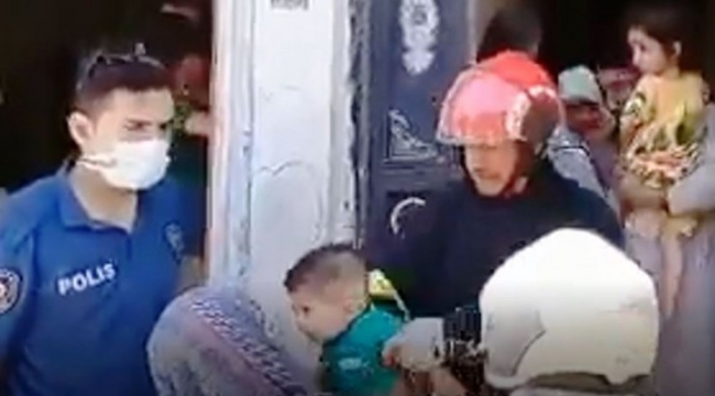 Yangında Mahsur Kalan Çocuk Kurtarıldı;