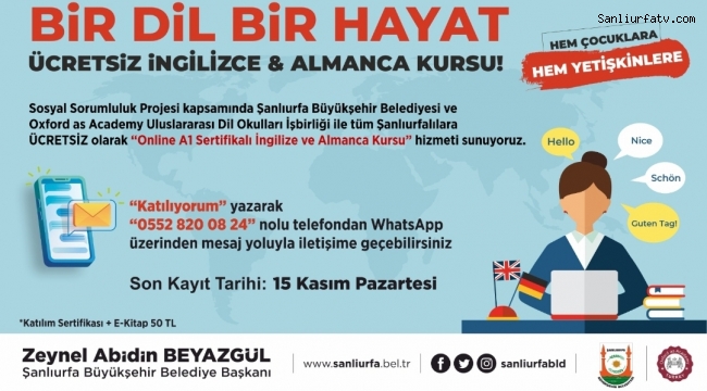 Şanlıurfa'da İngilizce ve Almanca Ücretsiz Dil Eğitimi ;
